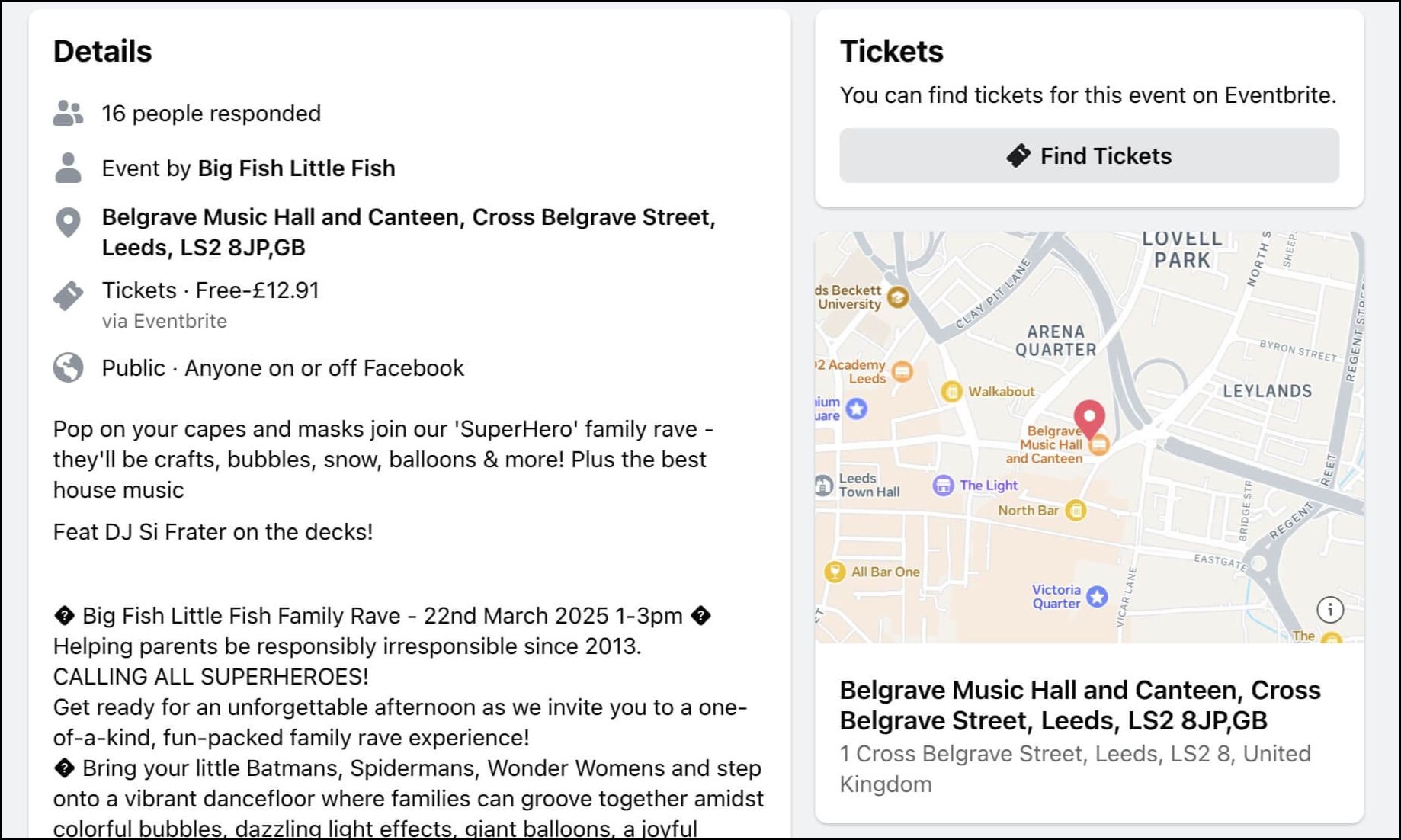 Screenshot of Facebook event post